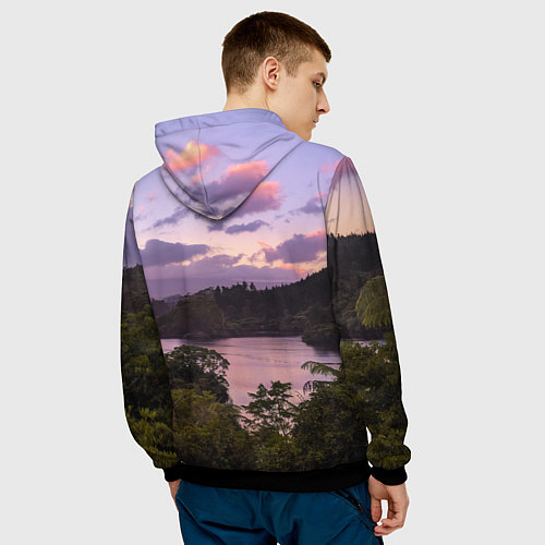 Мужская толстовка Пейзаж вечерней реки и леса / 3D-Черный – фото 4