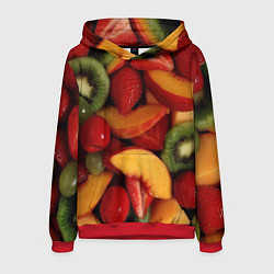 Толстовка-худи мужская Фруктово ягодный фон, цвет: 3D-красный