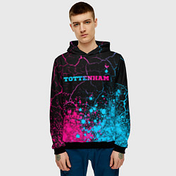 Толстовка-худи мужская Tottenham - neon gradient: символ сверху, цвет: 3D-черный — фото 2