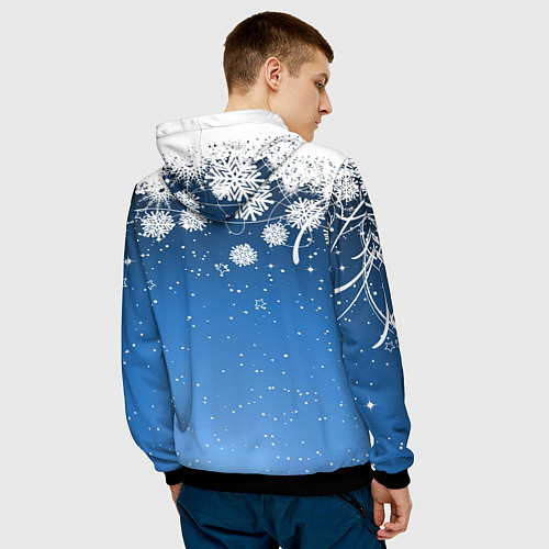 Мужская толстовка Снежный узор на синем фоне / 3D-Черный – фото 4