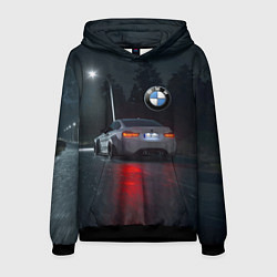 Толстовка-худи мужская Крутая бэха на ночной трассе, цвет: 3D-черный