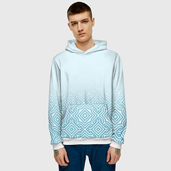 Толстовка-худи мужская Светло-голубые узоры, цвет: 3D-белый — фото 2