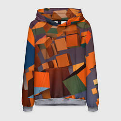 Толстовка-худи мужская Множество оранжевых кубов и фигур, цвет: 3D-меланж