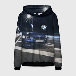 Толстовка-худи мужская BMW на ночной трассе, цвет: 3D-черный