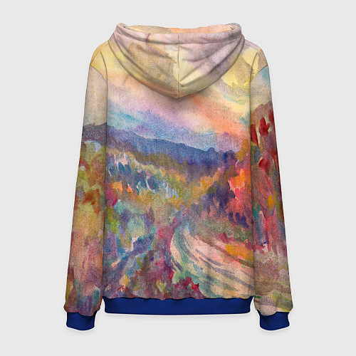 Мужская толстовка Осенний пейзаж акварель / 3D-Синий – фото 2