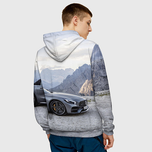 Мужская толстовка Mercedes AMG V8 Biturbo cabriolet - mountains / 3D-Меланж – фото 4