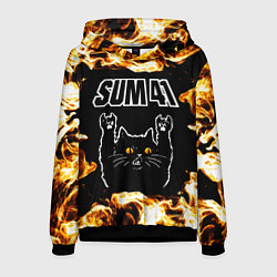 Толстовка-худи мужская Sum41 рок кот и огонь, цвет: 3D-черный