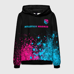 Толстовка-худи мужская Atletico Madrid - neon gradient: символ сверху, цвет: 3D-черный