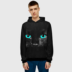 Толстовка-худи мужская Чёрный кот с бирюзовыми глазами, цвет: 3D-черный — фото 2