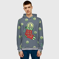 Толстовка-худи мужская Christmas funny bitcoin, цвет: 3D-меланж — фото 2