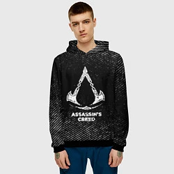 Толстовка-худи мужская Assassins Creed с потертостями на темном фоне, цвет: 3D-черный — фото 2
