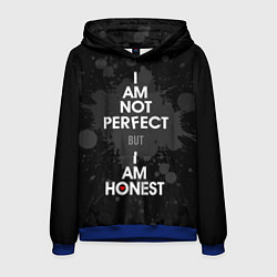 Толстовка-худи мужская I am not perfect, but I am honest, цвет: 3D-синий