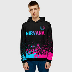 Толстовка-худи мужская Nirvana - neon gradient: символ сверху, цвет: 3D-черный — фото 2