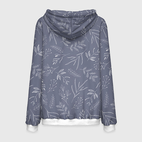 Мужская толстовка Минималистичный растительный узор на серо-голубом / 3D-Белый – фото 2