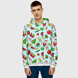 Толстовка-худи мужская Новогодний паттерн, цвет: 3D-белый — фото 2