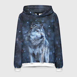 Толстовка-худи мужская Лесной волк, цвет: 3D-белый