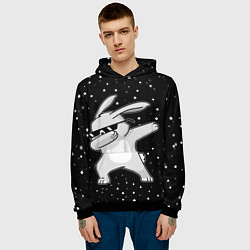 Толстовка-худи мужская Кролик ДЭБ и снегопад, цвет: 3D-черный — фото 2