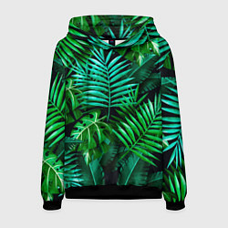 Толстовка-худи мужская Тропические растения - текстура, цвет: 3D-черный