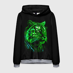 Толстовка-худи мужская Нейросеть: неоновый зелёный тигр, цвет: 3D-меланж