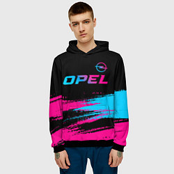 Толстовка-худи мужская Opel - neon gradient: символ сверху, цвет: 3D-черный — фото 2