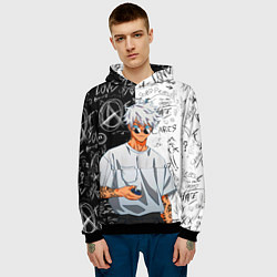Толстовка-худи мужская Сатору Годжо в очках - магическая битва, цвет: 3D-черный — фото 2