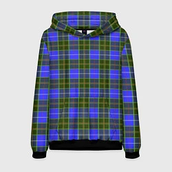 Толстовка-худи мужская Ткань Шотландка сине-зелёная, цвет: 3D-черный