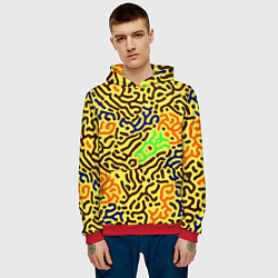 Толстовка-худи мужская Абстрактные кислотные полосы, цвет: 3D-красный — фото 2