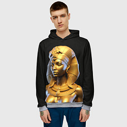 Толстовка-худи мужская Нейросеть - золотая египетская богиня, цвет: 3D-меланж — фото 2