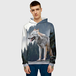 Толстовка-худи мужская Волк на фоне леса, цвет: 3D-меланж — фото 2