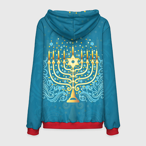Мужская толстовка Золотая менора с синим цветочным орнаментом / 3D-Красный – фото 2
