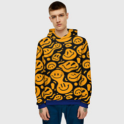 Толстовка-худи мужская Растекающийся оранжевый смайл, цвет: 3D-синий — фото 2