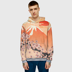 Толстовка-худи мужская Ветка цветущей сакуры и вулкан, цвет: 3D-меланж — фото 2