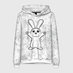 Толстовка-худи мужская Счастливый кролик и снежинки, цвет: 3D-белый