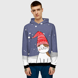 Толстовка-худи мужская Котик в шапке, цвет: 3D-черный — фото 2