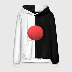 Толстовка-худи мужская Красный шар на черно-белом фоне с объемным эффекто, цвет: 3D-белый