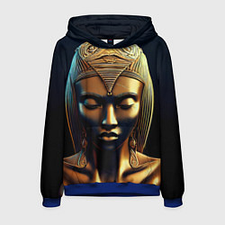 Толстовка-худи мужская Нейросеть - золотая статуя египетской царицы, цвет: 3D-синий