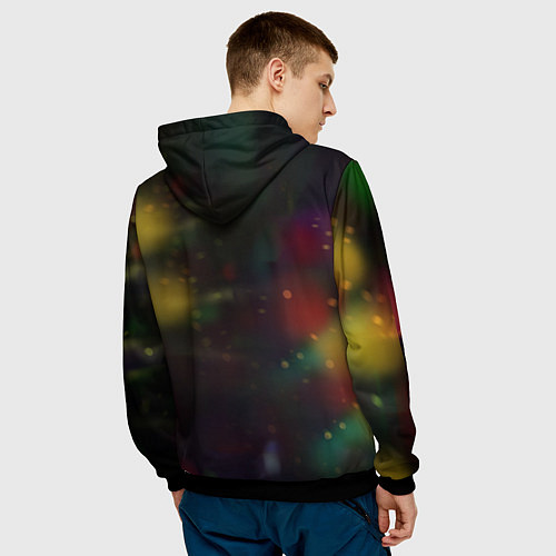 Мужская толстовка Новогодний котик с гирляндой / 3D-Черный – фото 4