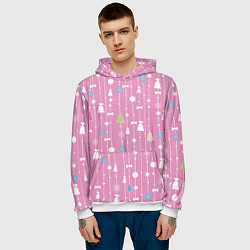 Толстовка-худи мужская Розовый новый год, цвет: 3D-белый — фото 2