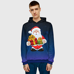 Толстовка-худи мужская Санта Клаус с двумя подарками, цвет: 3D-синий — фото 2