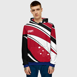 Толстовка-худи мужская Красно черная абстракция на белом спорт, цвет: 3D-синий — фото 2
