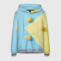Толстовка-худи мужская Жёлтый и голубой цвета и абрикосы, цвет: 3D-меланж