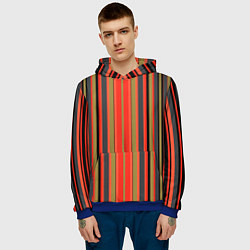 Толстовка-худи мужская Вертикальные полосы в оранжево-коричневых тонах, цвет: 3D-синий — фото 2