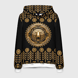 Толстовка-худи мужская Медведь золотой барельеф с этническим орнаментом, цвет: 3D-белый