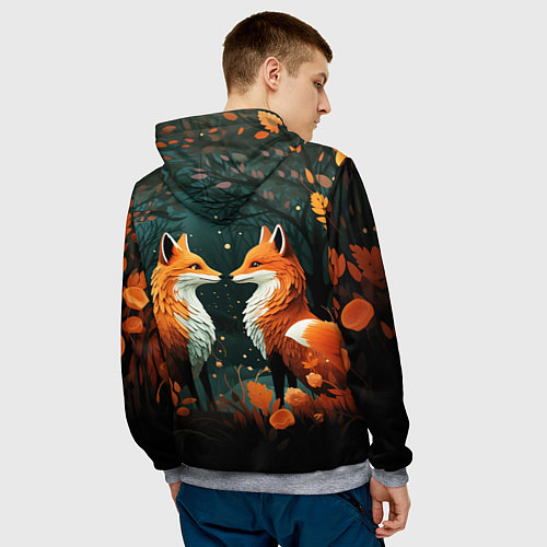 Мужская толстовка Две лисоньки в стиле Folk Art / 3D-Меланж – фото 4