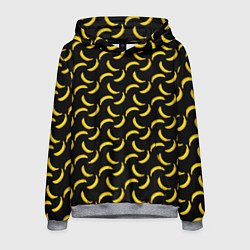Толстовка-худи мужская Бананы паттерн на чёрном фоне, цвет: 3D-меланж