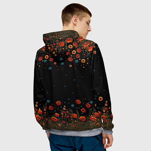 Мужская толстовка Череп украшенный цветущими маками / 3D-Меланж – фото 4