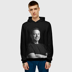 Толстовка-худи мужская Илон Маск, портрет, цвет: 3D-черный — фото 2