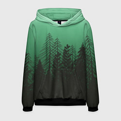 Толстовка-худи мужская Зелёный туманный лес, цвет: 3D-черный