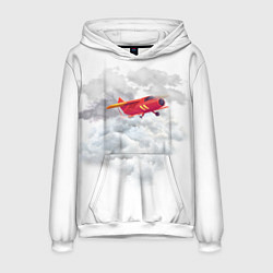 Толстовка-худи мужская Самолёт в облаках, цвет: 3D-белый