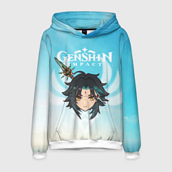 Толстовка-худи мужская Genshin Impact - Сяо, цвет: 3D-белый